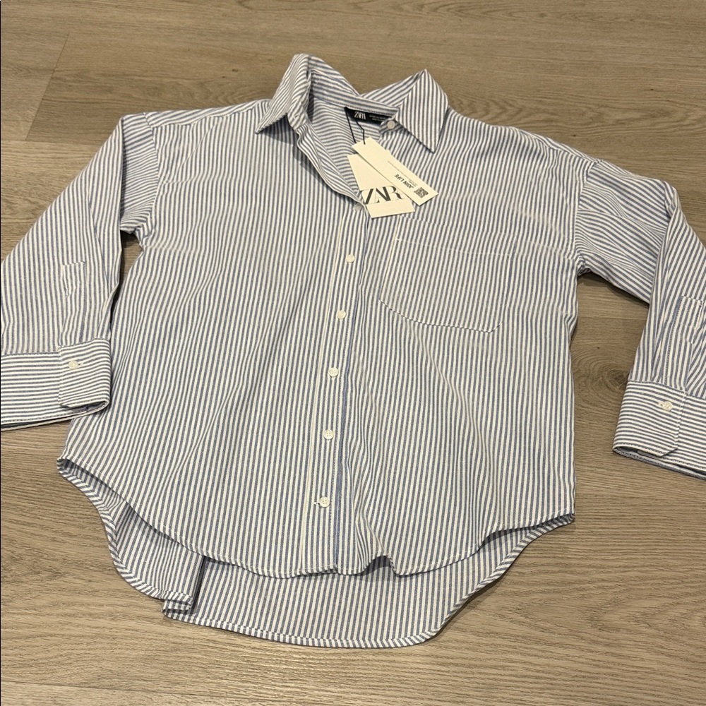 NWT Zara Striped Poplin Button Down Shirt - Picture 2 of 4